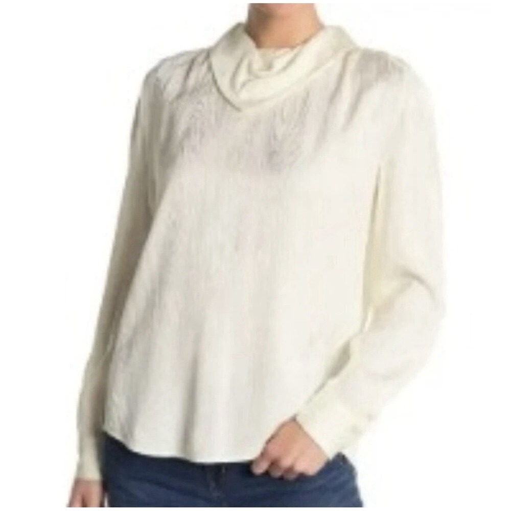 BALDWIN Kaia Cowl Neck Jacquard Blouse Powder White‎ Size XS Minimalist Capsule